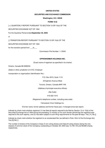 Thumbnail Oppenheimer Holdings
 10-Q Quarterly Report FY 