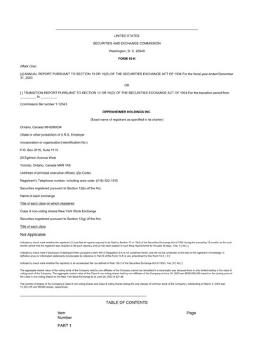 Thumbnail Oppenheimer Holdings
 10-K Annual Report 