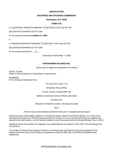 Thumbnail Oppenheimer Holdings
 10-Q Quarterly Report FY 