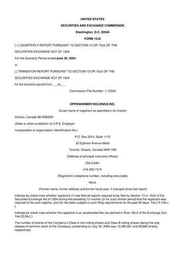 Thumbnail Oppenheimer Holdings
 10-Q Quarterly Report FY 