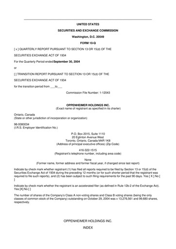 Thumbnail Oppenheimer Holdings
 10-Q Quarterly Report FY 