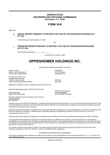 Thumbnail Oppenheimer Holdings
 10-K Annual Report 