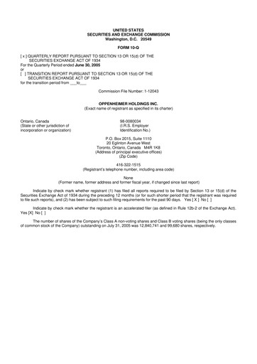 Thumbnail Oppenheimer Holdings
 10-Q Quarterly Report FY 