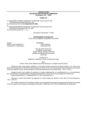 Thumbnail Oppenheimer Holdings
 10-Q Quarterly Report FY 