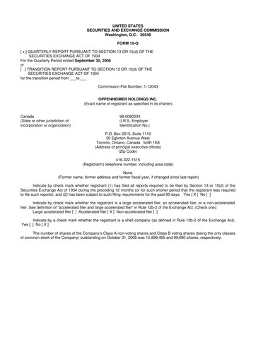 Thumbnail Oppenheimer Holdings
 10-Q Quarterly Report FY 