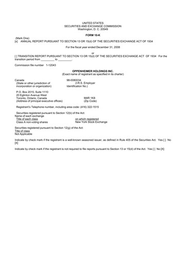 Thumbnail Oppenheimer Holdings
 10-K Annual Report 