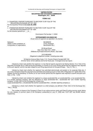 Thumbnail Oppenheimer Holdings
 10-Q Quarterly Report FY 