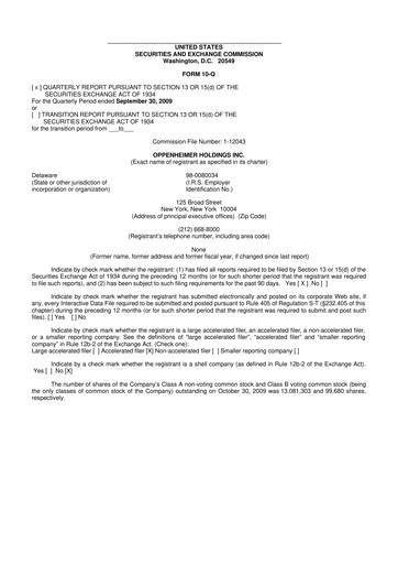 Thumbnail Oppenheimer Holdings
 10-Q Quarterly Report FY 