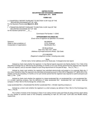 Thumbnail Oppenheimer Holdings
 10-Q Quarterly Report FY 