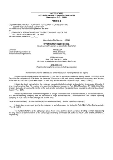 Thumbnail Oppenheimer Holdings
 10-Q Quarterly Report FY 