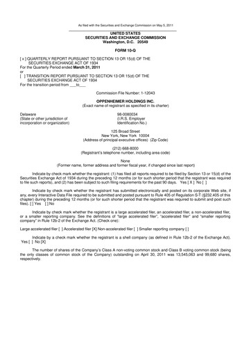 Thumbnail Oppenheimer Holdings
 10-Q Quarterly Report FY 