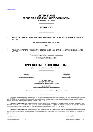 Thumbnail Oppenheimer Holdings
 10-Q Quarterly Report FY2014 