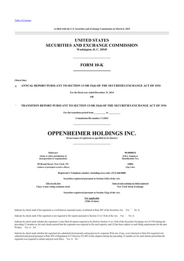 Thumbnail Oppenheimer Holdings
 10-K Annual Report 2014