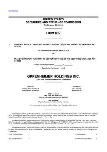 Thumbnail Oppenheimer Holdings
 10-Q Quarterly Report FY2015 