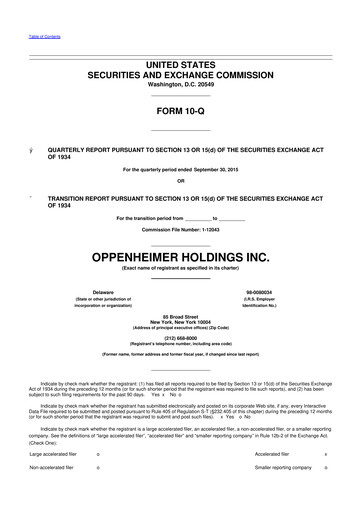 Thumbnail Oppenheimer Holdings
 10-Q Quarterly Report FY2015 