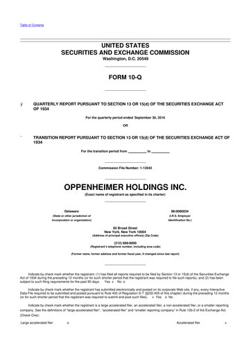 Thumbnail Oppenheimer Holdings
 10-Q Quarterly Report FY2016 