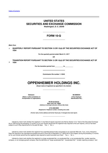 Thumbnail Oppenheimer Holdings
 10-Q Quarterly Report FY2017 