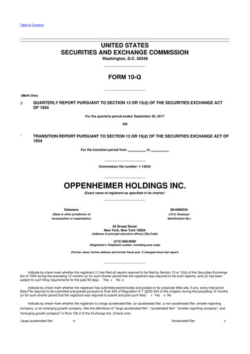 Thumbnail Oppenheimer Holdings
 10-Q Quarterly Report FY2017 
