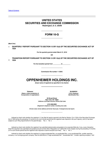 Thumbnail Oppenheimer Holdings
 10-Q Quarterly Report FY2018 