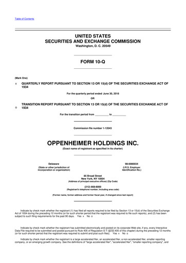 Thumbnail Oppenheimer Holdings
 10-Q Quarterly Report FY2018 