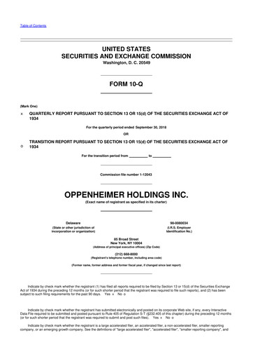 Thumbnail Oppenheimer Holdings
 10-Q Quarterly Report FY2018 