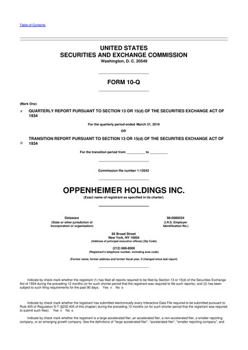 Thumbnail Oppenheimer Holdings
 10-Q Quarterly Report FY2019 