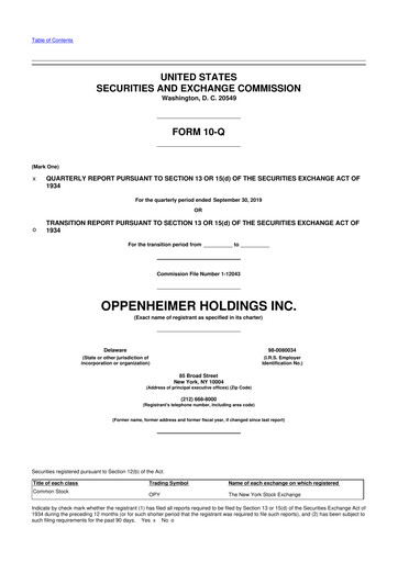 Thumbnail Oppenheimer Holdings
 10-Q Quarterly Report FY2019 