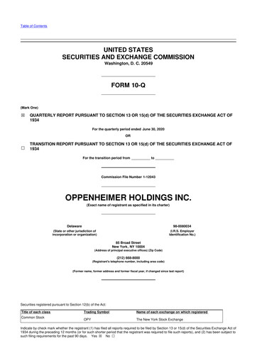 Thumbnail Oppenheimer Holdings
 10-Q Quarterly Report FY2020 