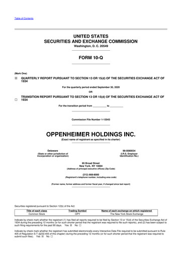Thumbnail Oppenheimer Holdings
 10-Q Quarterly Report FY2020 