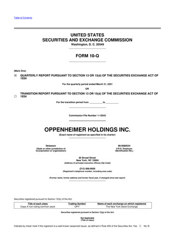 Thumbnail Oppenheimer Holdings
 10-Q Quarterly Report FY2021 