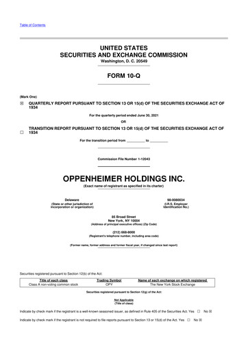 Thumbnail Oppenheimer Holdings
 10-Q Quarterly Report FY2021 