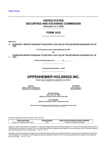 Thumbnail Oppenheimer Holdings
 10-Q Quarterly Report FY2021 