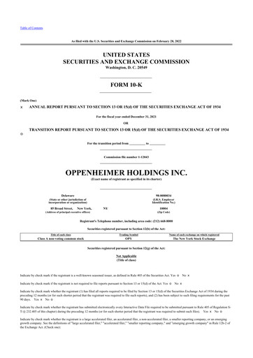 Thumbnail Oppenheimer Holdings
 10-K Annual Report 2021
