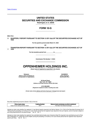 Thumbnail Oppenheimer Holdings
 10-Q Quarterly Report FY2022 