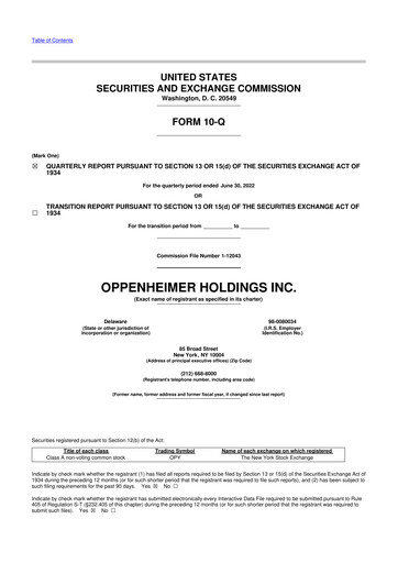 Thumbnail Oppenheimer Holdings
 10-Q Quarterly Report FY2022 