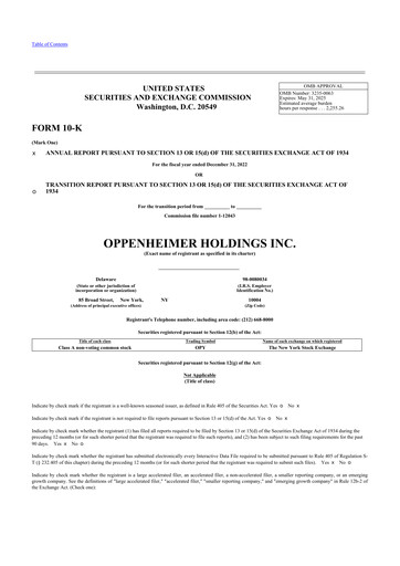 Thumbnail Oppenheimer Holdings
 10-K Annual Report 2022