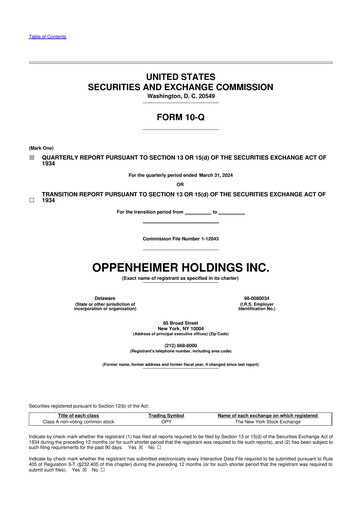 Thumbnail Oppenheimer Holdings
 10-Q Quarterly Report FY2024 
