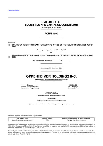 Thumbnail Oppenheimer Holdings
 10-Q Quarterly Report FY2024 