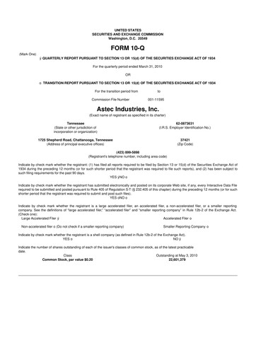 Thumbnail Astec Industries
 10-Q Quarterly Report FY 