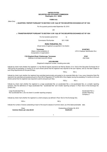 Thumbnail Astec Industries
 10-Q Quarterly Report FY2010 
