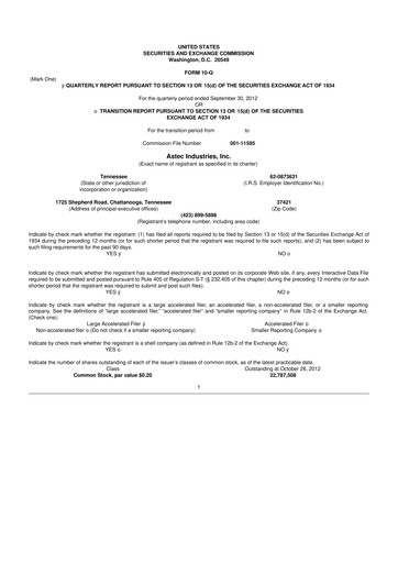 Thumbnail Astec Industries
 10-Q Quarterly Report FY2012 