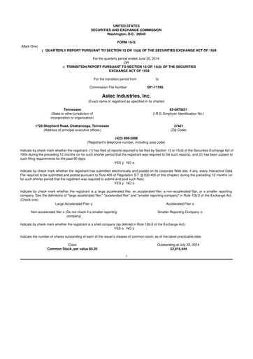 Thumbnail Astec Industries
 10-Q Quarterly Report FY2014 