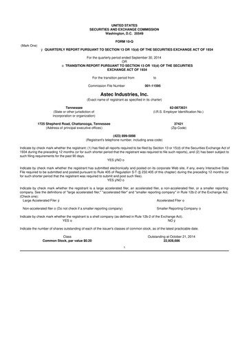 Thumbnail Astec Industries
 10-Q Quarterly Report FY2014 