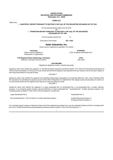 Thumbnail Astec Industries
 10-Q Quarterly Report FY2018 