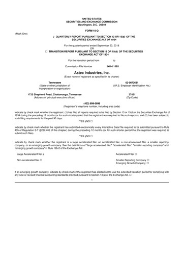Thumbnail Astec Industries
 10-Q Quarterly Report FY2018 
