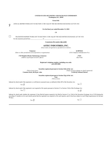 Thumbnail Astec Industries
 10-K Annual Report 2018