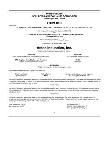 Thumbnail Astec Industries
 10-Q Quarterly Report FY2019 