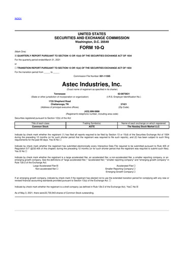 Thumbnail Astec Industries
 10-Q Quarterly Report FY2021 