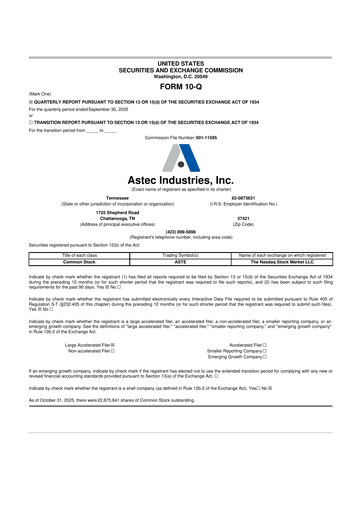 Thumbnail Astec Industries
 10-Q Quarterly Report FY2025 