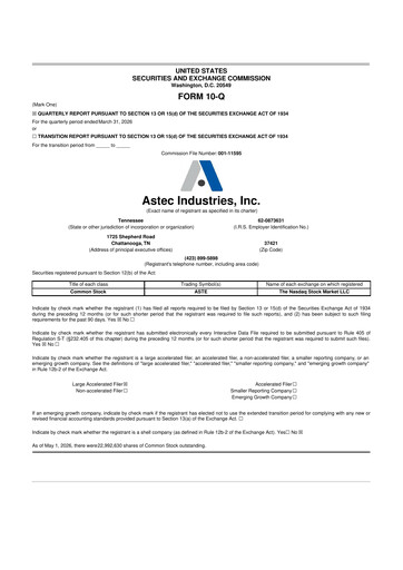 Thumbnail Astec Industries
 10-Q Quarterly Report FY2026 